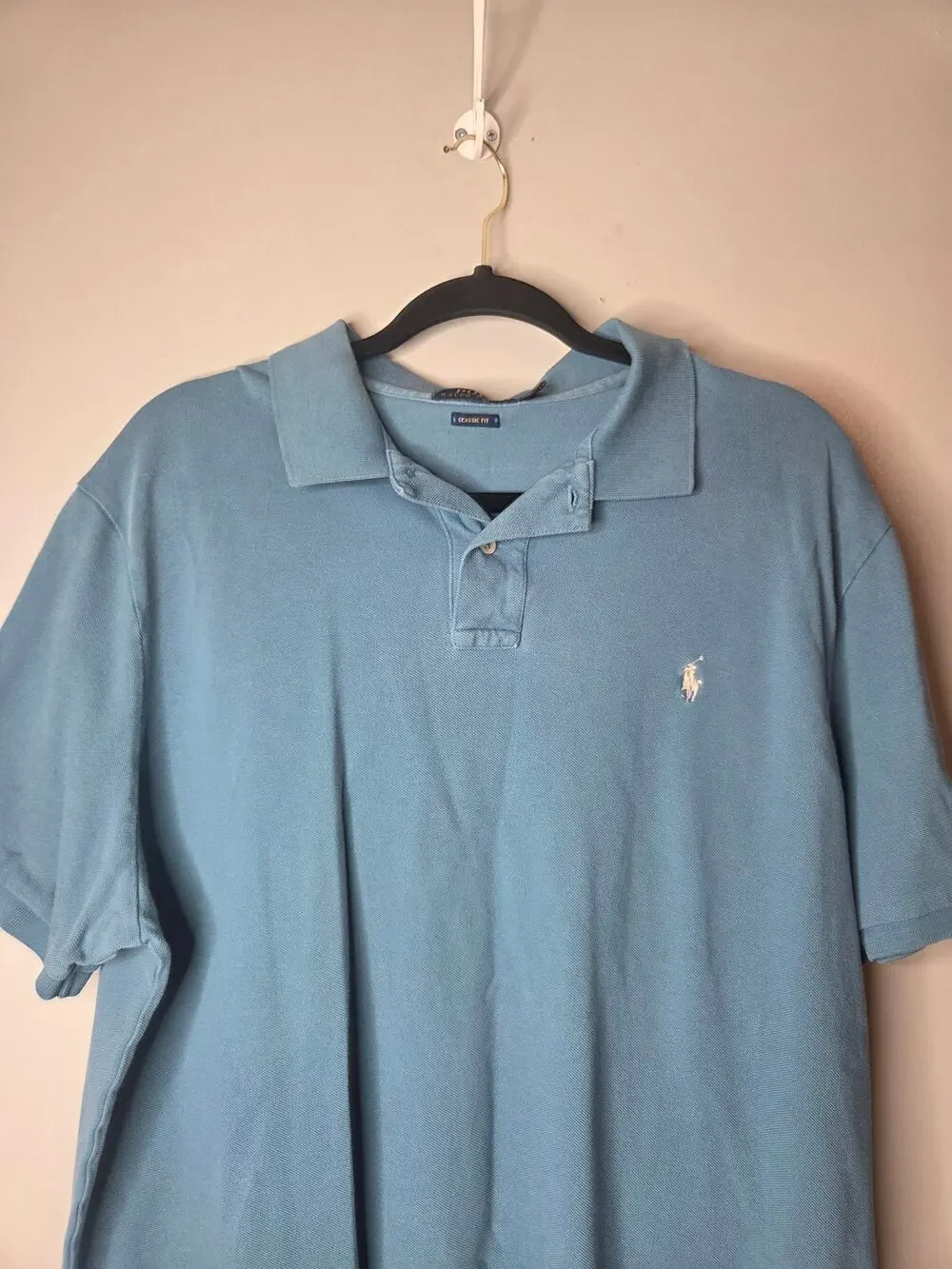 Polo Ralph Lauren Classic Fit Mens Size XL Light Blue Baned Sleeve Polo Shirt